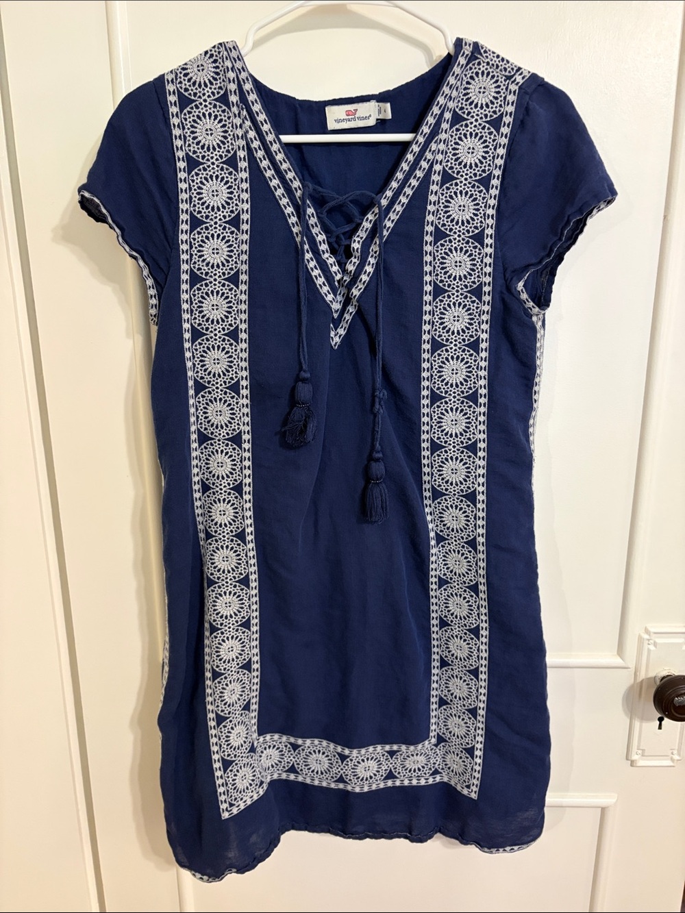 Vineyard Vines Navy Mini Dress with White Embroidered Trim